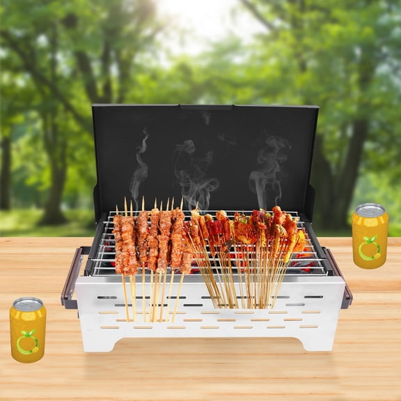 ToppiJoy Portable Charcoal Grill Stainless Steel, Countertop Folding Camping Grill Outdoor BBQ Grill for Outdoor Cooking Camping Garden