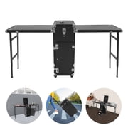 ToppiJoy Portable Nail Table Desk, Foldable Rolling Manicure Table with 2 Desktop Cosmetic Case, Trolley Storage Organizer for Nail Teach Black