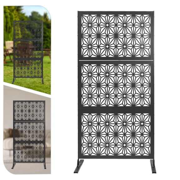 ToppiJoy Privacy Metal Screen Fence Panel Outdoor Decorative Privacy Screen Indoor Room Divider Panel Freestanding Room Partition for Dining Room Living Room Yard Balcony (Black)