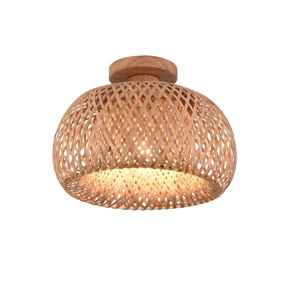 ToppiJoy Rattan Semi Flush Mount Ceiling Light, Bamboo Wicker Ceiling Light Fixture for Farmhouse Bedroom Hallway