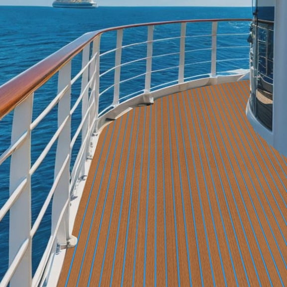 ToppiJoy Rectangle 6mm/0.24in Self-Adhesive Boat Flooring Sheet, Modern Non-slip Floor Mat, Boat Flooring Mat(Brown+Blue)