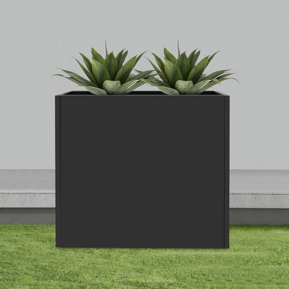 ToppiJoy Rectangular Metal Planter Box, 34*10*30in Outdoor Planters, Metal Garden Box with Drainage Hole for Deck, Patio (Black)