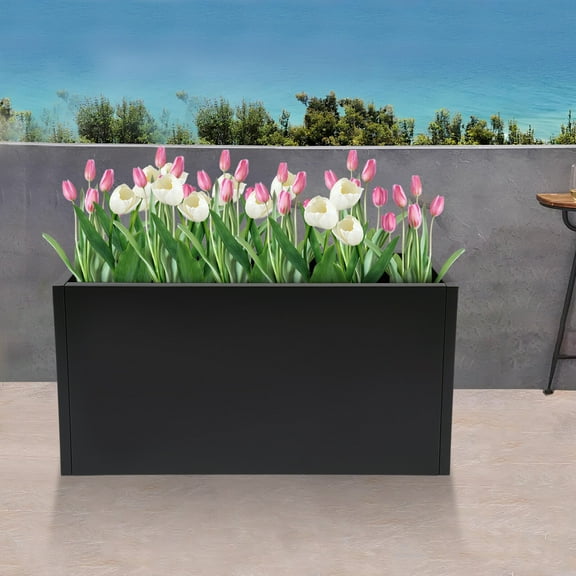 ToppiJoy Rectangular Metal Planter Box, Galvanized Steel Large Box Planter Outdoor Tall Planters for Porch Patio Garden 36*12*20in