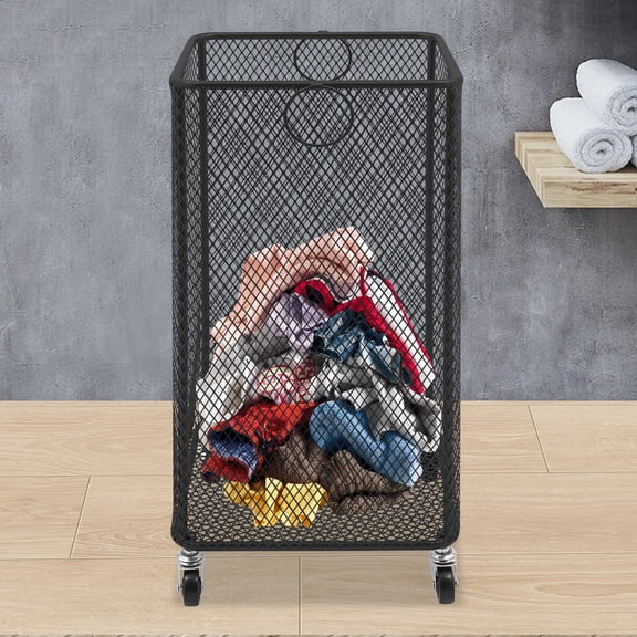 ToppiJoy Removable Laundry Basket on Wheels, Large Rolling Laundry Hampers, Stackable Storage Cart with Handles (Black, Square)