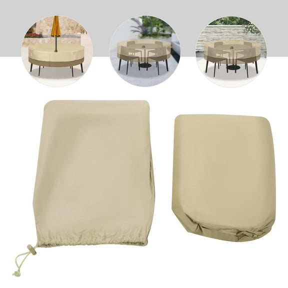 ToppiJoy Round Patio Table & Chair Set Cover, Table Protection Cover Waterproof 190T Polyester Fabric for Balcony Tables, Outdoor Dining Tables, Sofas Beige