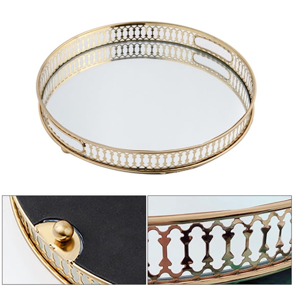 ToppiJoy Round Vintage Mirror Tray, Decorative Tray for Perfume, Vanity, Fruit