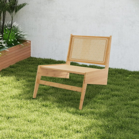 ToppiJoy Rustic Bamboo Chair Hold up 220lbs, Ergonomic Rattan Weave Patio Chair Breathable & Sturdy for Indoor Outdoor, Living Room, Balcony, Office (Wood Color)