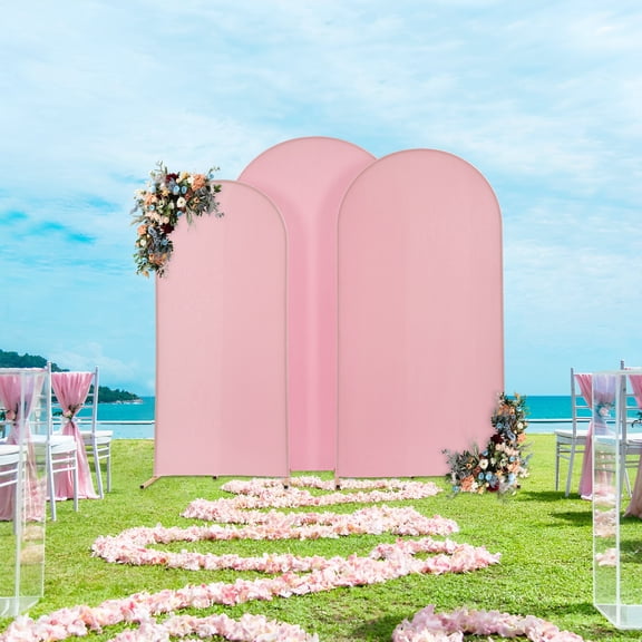 ToppiJoy Set of 3 Metal Arch Backdrop Stand with Cover, Wedding Arch Stand Arched Backdrop Frame, for Birthday Party Graduation Ceremony Decoration 7.2ft+6.6ft+5.9ft