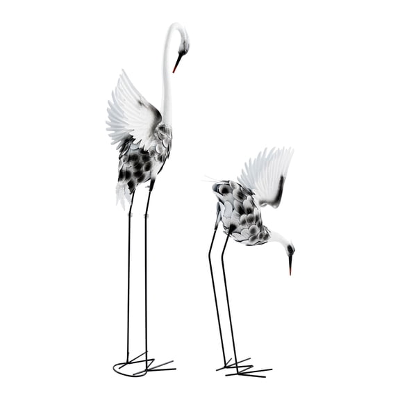 ToppiJoy Set of 2Garden Crane  Statues, Metal Standing Crane Decoration Statue, Large Sculptures Garden Decor for Outside Patio Porch Backyard