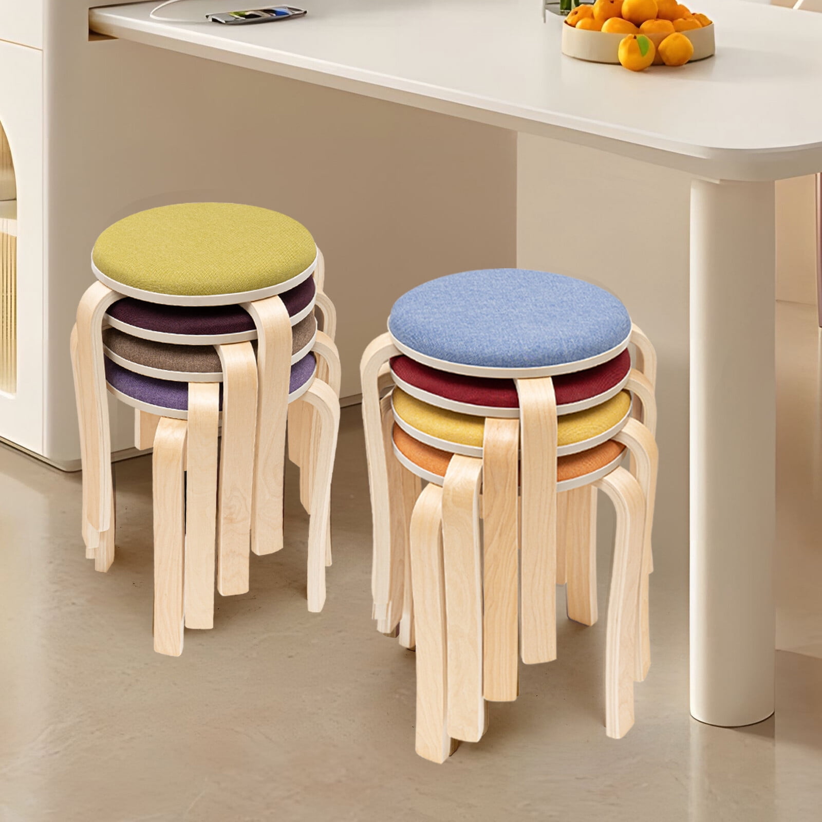 ToppiJoy Set of 8 Stackable Stools, Modern Round Upholstered Bar Stools ...