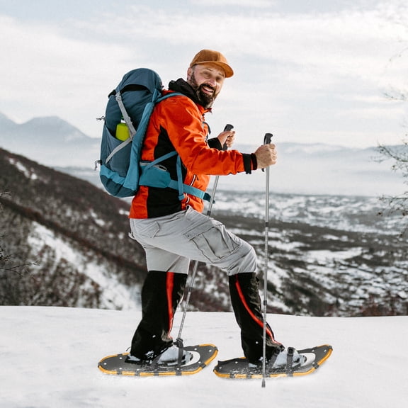 ToppiJoy Snowshoes with Adjuatable Trekking Poles Bundle, Carry Bag Light Weight Aluminum Walking Hiking Poles Durable All Terrain with Adjustable Binding Idea(Grey+Gold+Black)