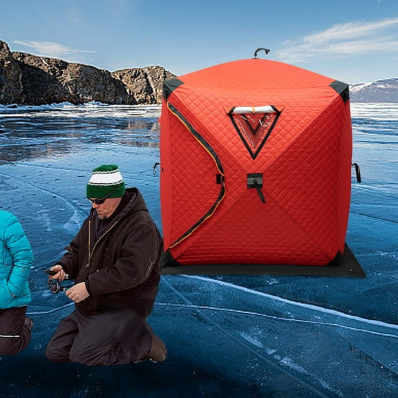 ToppiJoy Square Portable Ice Fishing Tent, Thermal Ice Fishing Tent for 1-2 Person Door Outdoor Ice Shanty for Camping, Hiking, Adventure, Field Trips(Red)