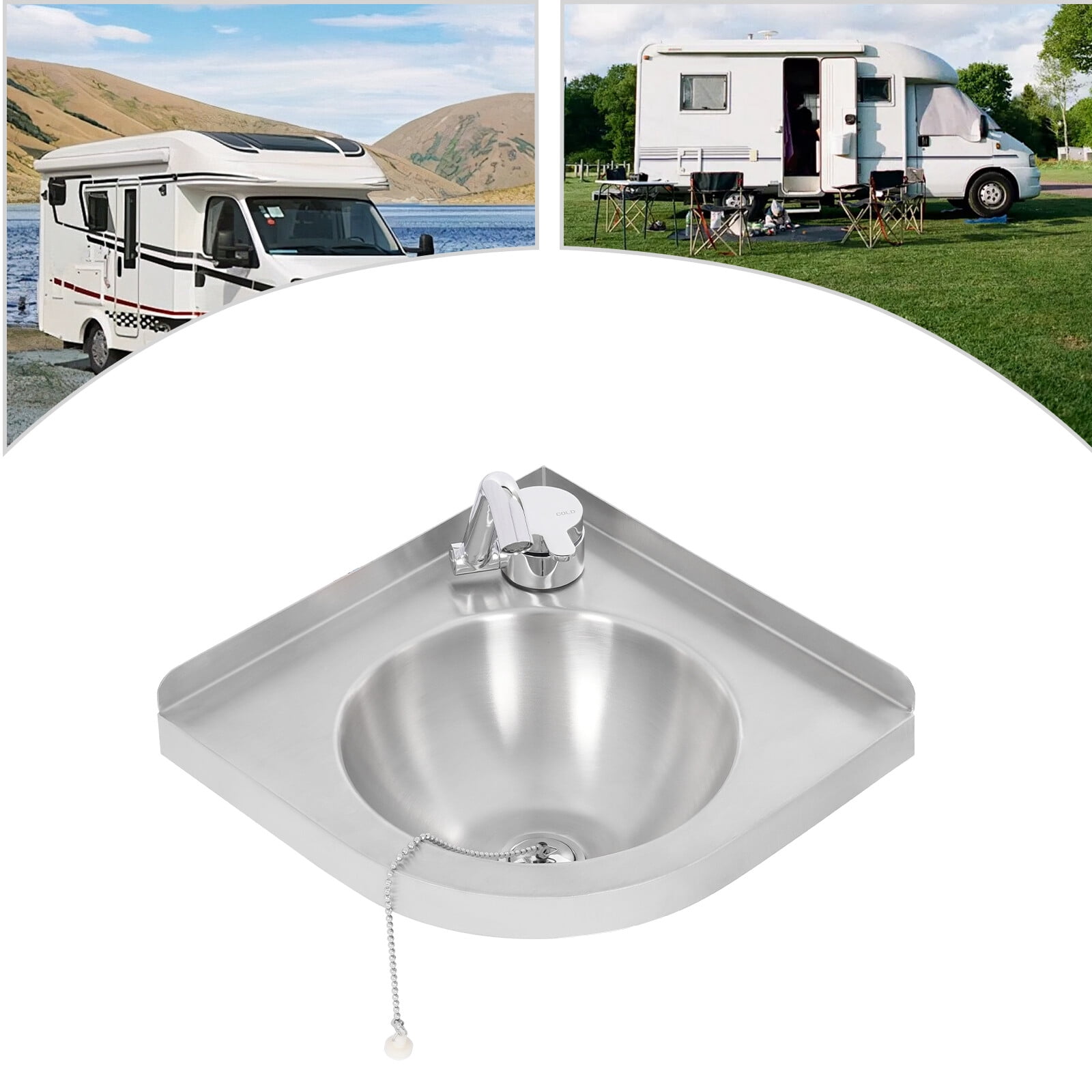 ToppiJoy Stainless Steel Single Bowl Sink, Triangle Wash Basin Thick Small Sink Corner for Kitchen Bathroom Lavatory (Silver)