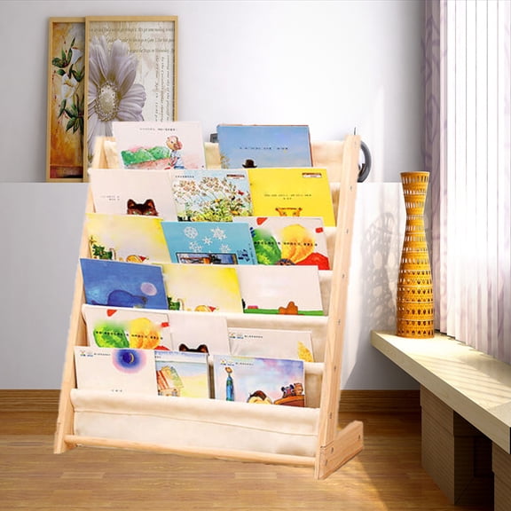 ToppiJoy Standing Bookcase, Storage Display Shelf, Canvas and Pine Material Storage Shelves for Bedroom Playroom Toy Storage