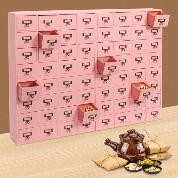 ToppiJoy Tabletop Mount 4 PCS Drawer Storage Cabinets with 64-Drawer Storage Box Hold up 22.05 lbs(Pink)