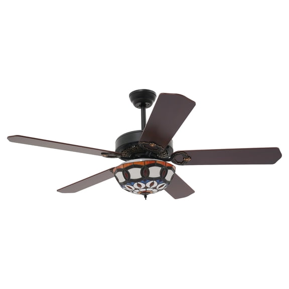 ToppiJoy Tiffany-Style Stained Glass Ceiling Fan with Lights, 52 Inch Chandelier Fan Light with 5 Reversible Wood Blades, for Dining Living Room