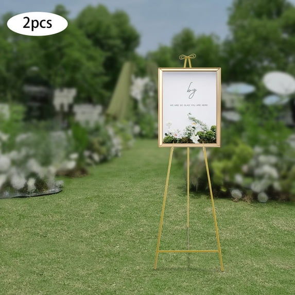 ToppiJoy Triangular 2PCS Stand for Wedding Sign Poster Gold Meta Foldable Portable Art Easel with Adjustable Height Max Load 11LBS