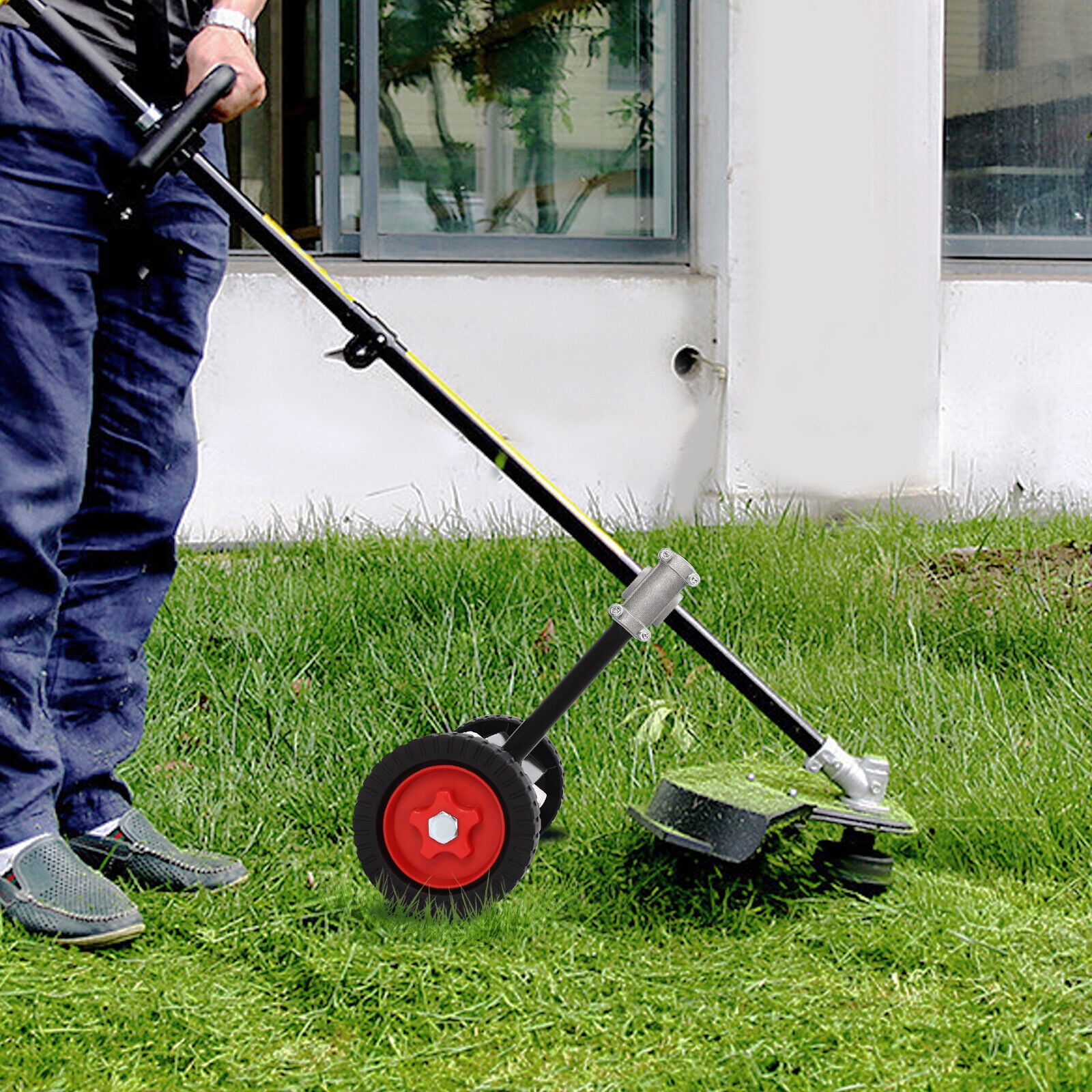 ToppiJoy Universal Adjustable Support Wheel, Adjustable String Trimmer Support Wheel Walk Behind Auxiliary Attachment for Weed Trimmer Gas String Trimmer Petrol/Electric Brushcutter Strimmer
