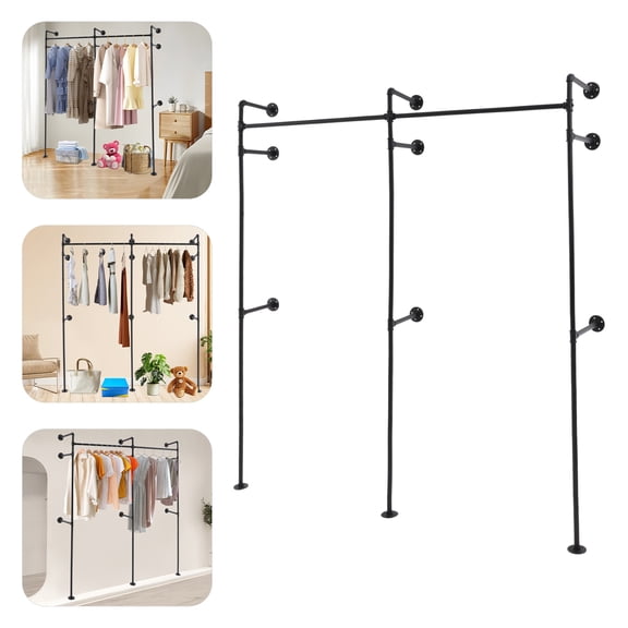 ToppiJoy Wall Mounted Industrial Pipe Clothing Garment Racks, Wall Mounted Display Garment Rack for Suit Coat Long Dresses Jackets (Black)