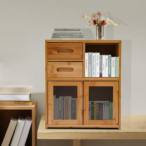 ToppiJoy Wall Mounted Kitchen Pantry Sideboard with 2 Doors, Coffee Wine Bar Storage Cabinet for Liquor and Glasses, Kitchen, Dining Room, Hallway, Spice Seasoning Bottle, Wood Color