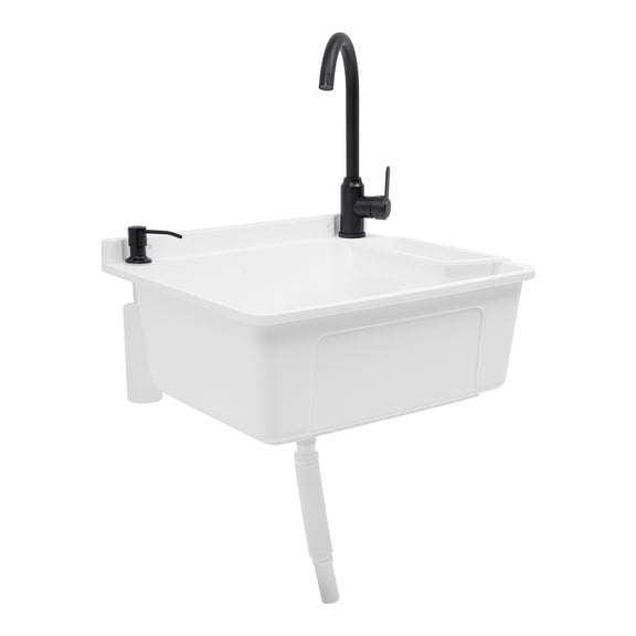 ToppiJoy Wall-Mounted Utility Sink Tub Kit with Faucet and Soap Box, Anti-clogging Laundry Sink for Bathrooms, Sundry Rooms, Garages White