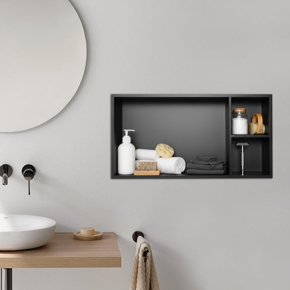 ToppiJoy Wall Niche with Double Shelves, Stainless Steel Recessed Shower Niche Shelf for Bathroom 24*12in (Black)