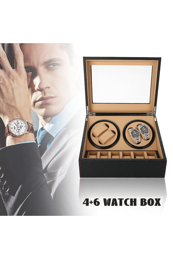 Watch Box, Automatic Watch Winder Rotation PU Leather Watch Storage Display Case Black A