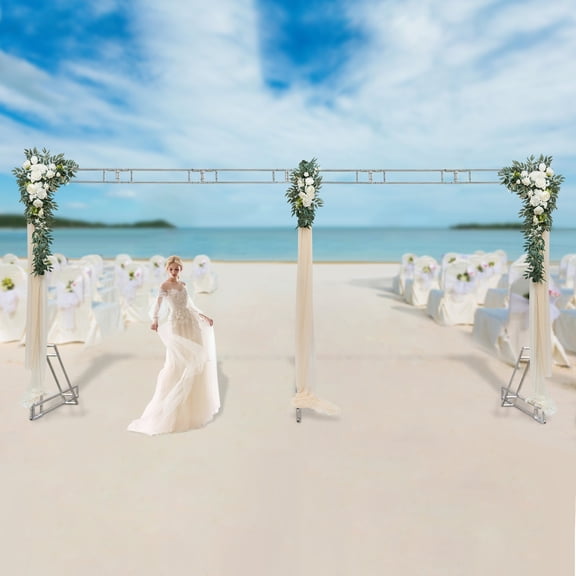 ToppiJoy Wedding Arch Backdrop Freestanding Stand Artificial Flower Arch Decor Metal Wedding Archway Wrought Iron Curtain Frame for Wedding Party (Silver, 6*3m)