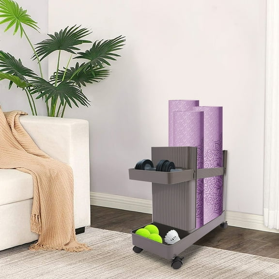 ToppiJoy Weight Rack for Home Gym Hold up to 22lbs, Yoga Mat Storage Weight Rack for Home Gym Dumbbells, 4 Universal Wheels for Home, Gym, School, Yoga Studio (Gray)