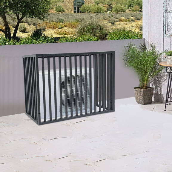 ToppiJoy Zinc Steel Air Conditioner Fence with Top Panel, Outdoor Privacy Screen Pool Equipment Enclosure,Ventilation Spaced Slat Design 43.3*23.62*31.49in(Dark Grey)