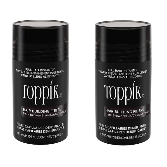 Toppik Dark Brown 12 g / 0.42 oz Hair Building Fibers, Fill In Fine or Thinning Hair (Pack of 2)