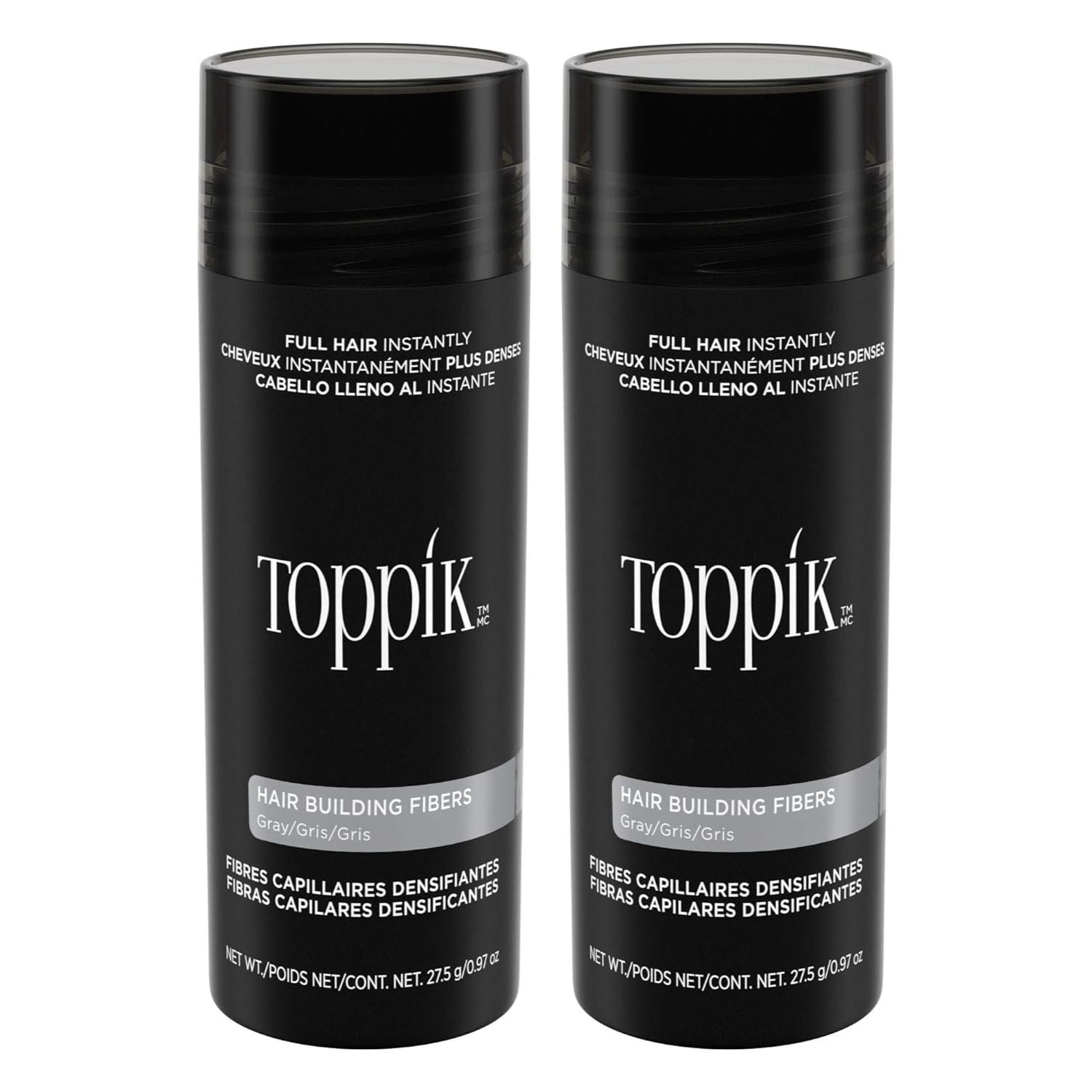 Toppik Full Hair Instantly Building Fibers Gray Pack of 2, 0.97 oz Each
