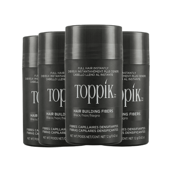 Toppik Hair Building Fibers, Black, 0.42 oz - Natural Keratin Hair Thickener 4 Pack
