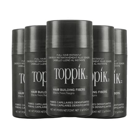 Toppik Hair Building Fibers, Black, 0.42 oz - Natural Keratin Hair Thickener 5 Pack