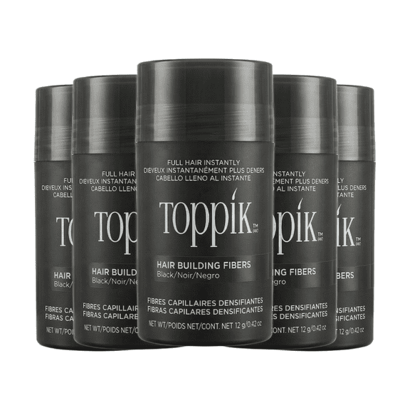 Toppik Hair Building Fibers, Black, 0.42 oz - Natural Keratin Hair Thickener 5 Pack