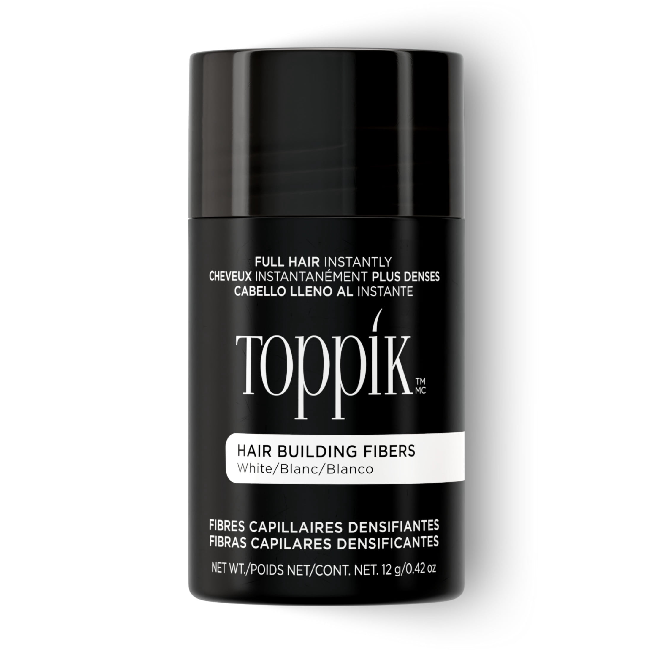 Toppik Hair Building Fibers, White, 12g Fill In Fine or Thinning Hair, Instantly Thicker, Fuller Looking, 9 Shades for Men & Women, Keratin Protein Formula