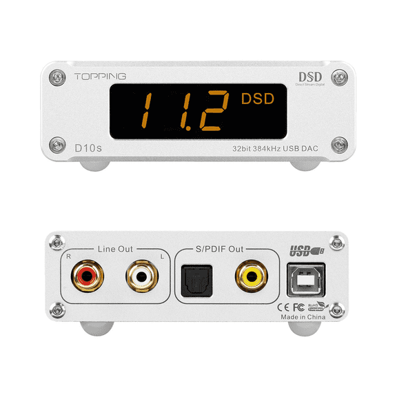 TOPPING D10S USB DAC,ES9038QsM, 384kHz DSD256, 10-Band PEQ, OP-AMP, Coaxial, Hi-Res,Silver