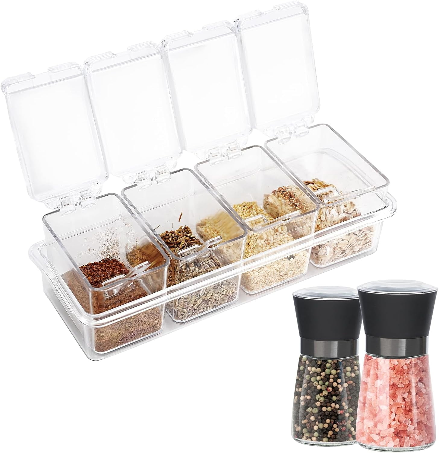 Toppings Containers with Lids and Spoons, Clear Seasoning Box Spice ...