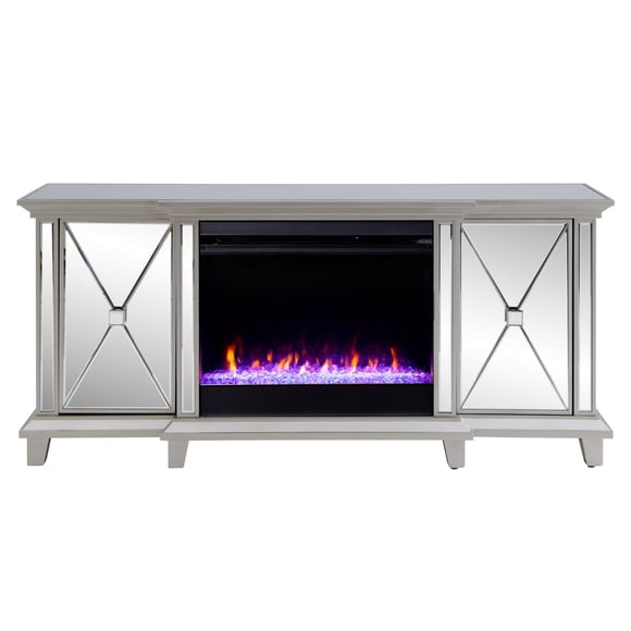 Southern Enterprises 58" Silver Contemporary Style Mirrored Electric Fireplace