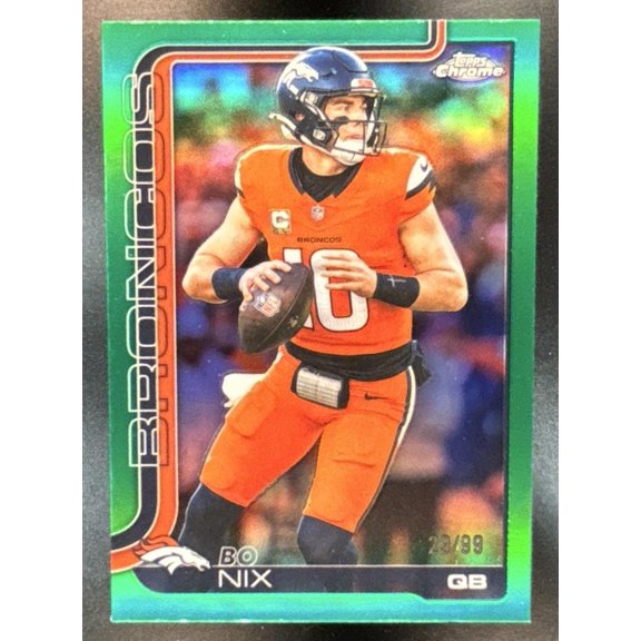 Topps Chrome Bo Nix Denver Broncos #88 Base Green Refractor Football Card