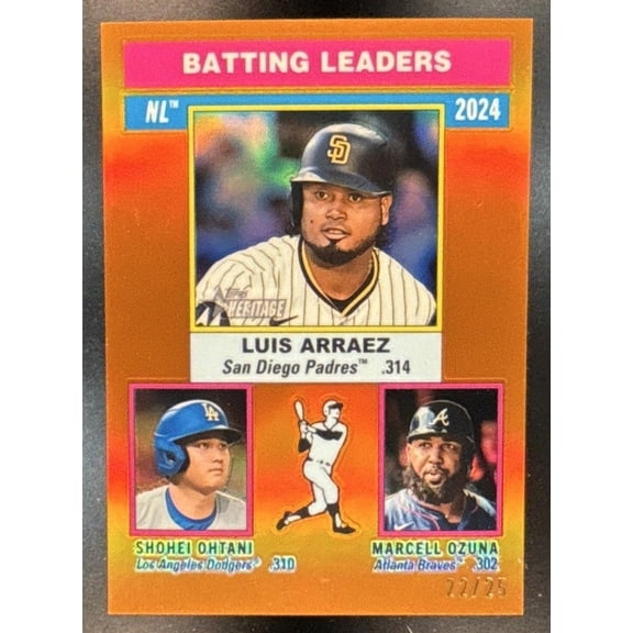 Topps Heritage #191 Chrome Blue Refractor Near Mint Luis Arraez Shohei Ohtani Marcell Ozuna Padres Baseball Card San Diego Padres MLB Baseball Card
