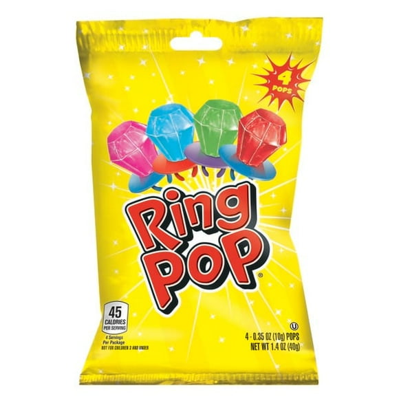 Ring Pop, Kosher, Assorted Flavor, Individually Wrapped Lollipops, 1.4 oz, 4 Count, Bag