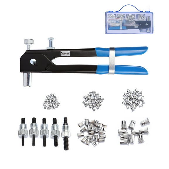 Toprema 126pcs Rivet Nut Tool Kit Set Blind Rivet Nut Hand Riveter Wrench Threaded Insert Rivnut Nutsert M3/M4/M5/M6/M8