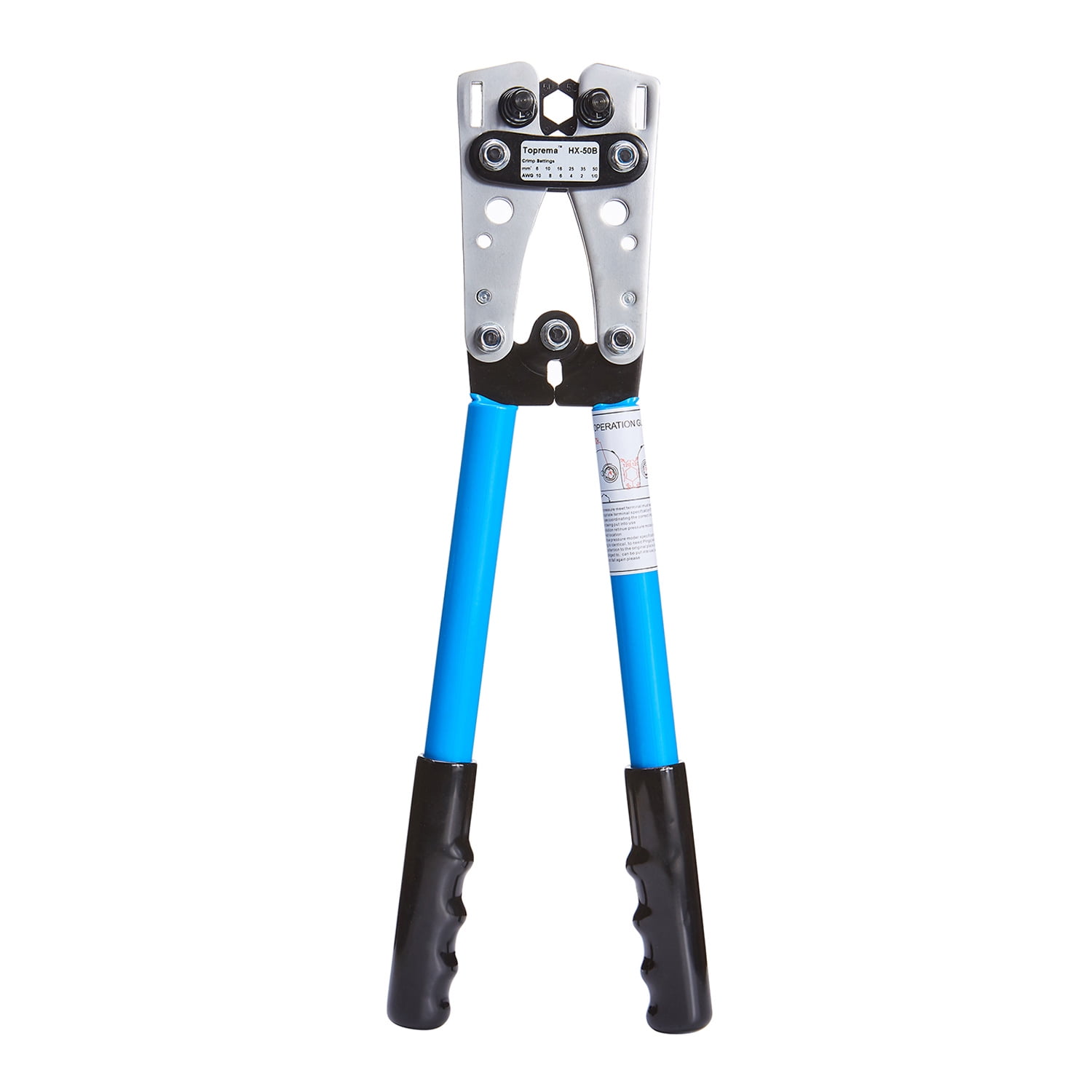 Toprema Wire Terminal Crimping Tool Cable Lug Crimper Electrician Connector Hand Plier (10, 8, 6, 4, 2, 1/0 AWG Settings)