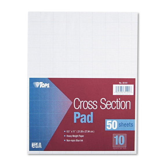 Tops, 10" x 10" Grid White Cross Section Pad - Letter