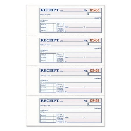 Tops 3-Part Hardbound Receipt Book, Three-Part Carbonless, 7 X 2.75, 4/page, 200 Forms | Bundle of 2 Each