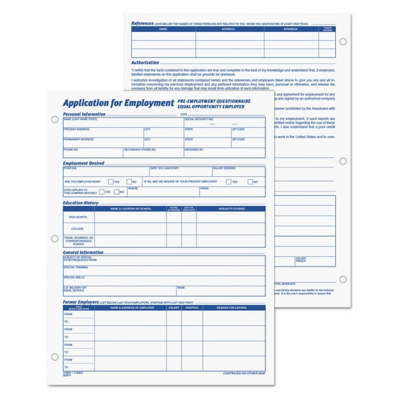 Tops 32851 Application for Employment 8-1/2 x 11 Two 50-Form Pads Pack