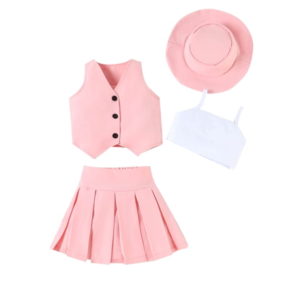 Tops 4PC Sets for Girls Mini Short Matching Ruched Cami Tank Top Vest Skort 4PC Sets Girl Button 2026 Clothing Fashion Y2K