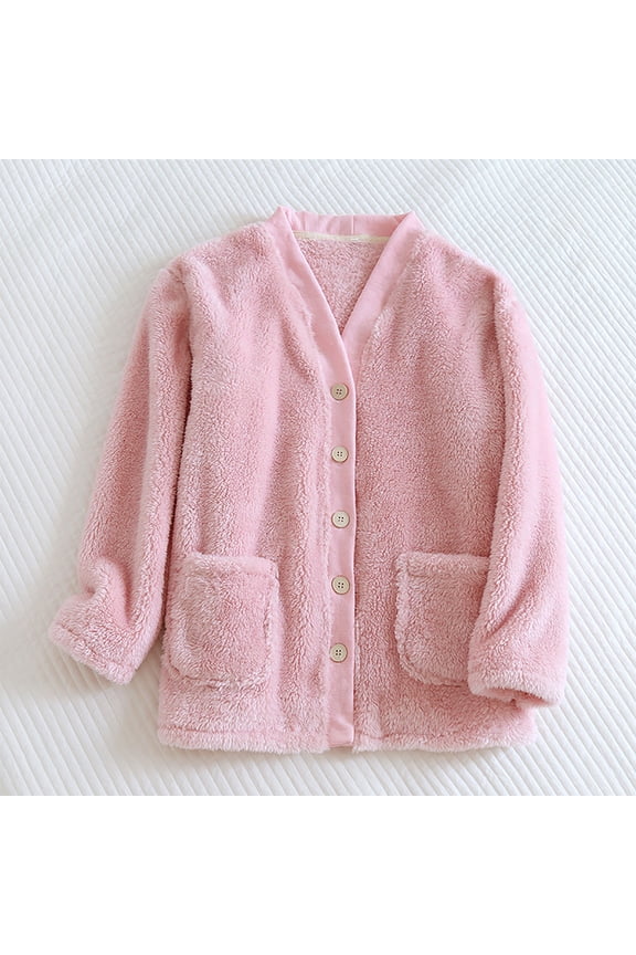 Tops Under $5 ! Yrmaups Women Cardigan Loose V Neck Button Down Open Front Sweater Coat with Pockets Soft Solid Color Long Sleeve Winter Warm Fuzzy Fleece Jacket Pajama Tops