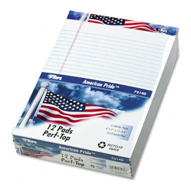 Tops  American Pride Writing Pad  Lgl Rule  8-1/2 x 11-3/4  White  50-Sheet 12/pk